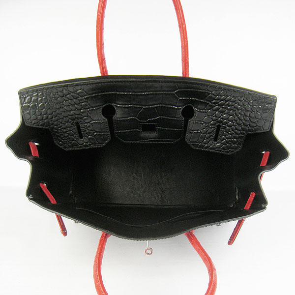 High Quality Fake Hermes Birkin 35CM Crocodile Veins Leather Bag Red/Black 6089 - Click Image to Close